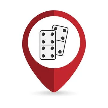 Map pointer with Domino dice icon. Vector illustration. イラスト素材