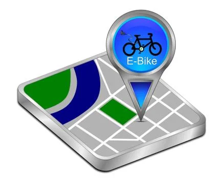 Map pointer with E-Bike - 3D illustration 스톡 일러스트
