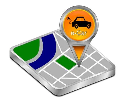 Map pointer with e-Car – 3d illustration Stock Illustration