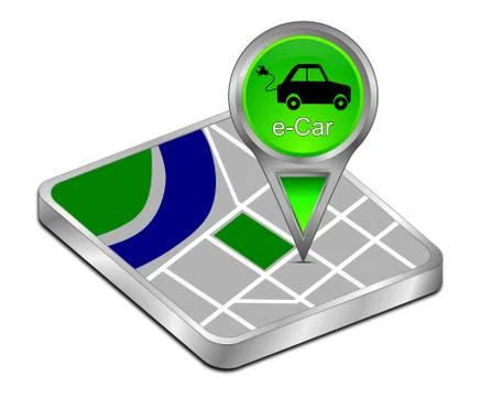 Map pointer with e-Car – 3d illustration 库存插图