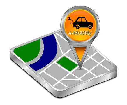 Map pointer with e-Mobility – 3d illustration Stock Illustration