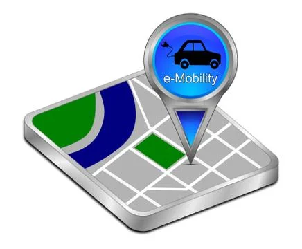 Map pointer with e-Mobility - 3D illustration 스톡 일러스트