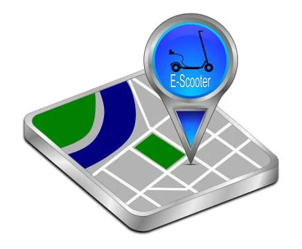 Map pointer with E-Scooter - 3D illustration Stock Illustration