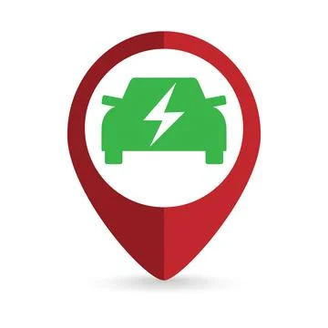 Map pointer with eco car icon. Vector illustration. Stock Illustration