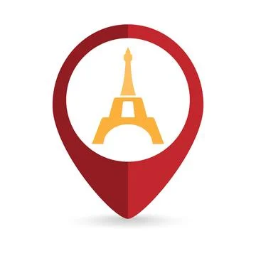 Map pointer with Eiffel tower. Vector illustration. Stock Illustration