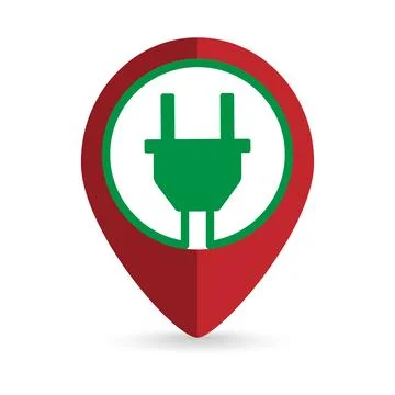 Map pointer with electric charging icon. Vector illustration. Stock Illustration