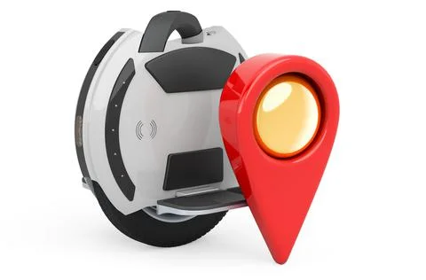 Map pointer with electric unicycle, 3D rendering 库存插图