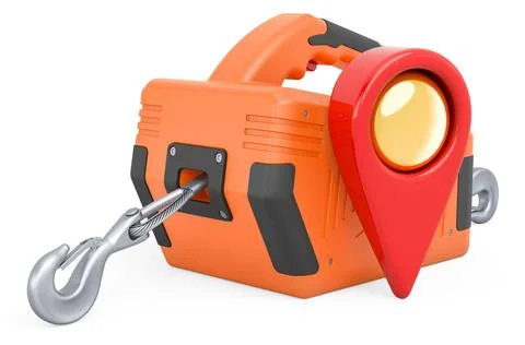 Map pointer with electric winch, 3D rendering Illustrazione stock