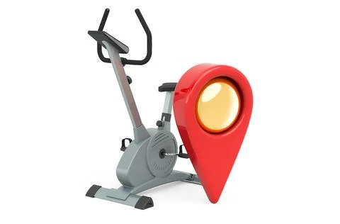 Map pointer with exercise bike, 3D rendering Stock Illustration