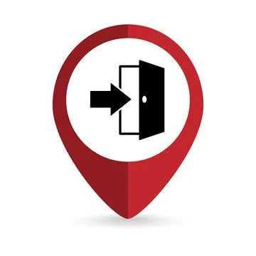 Map pointer with exit icon. Vector illustration. Stock Illustration
