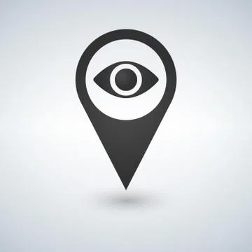 Map pointer with eye vector icon. Iolated on white background. Stock Illustration