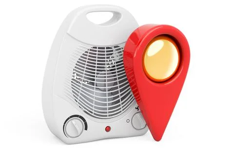 Map pointer with fan heater. 3D rendering 库存插图