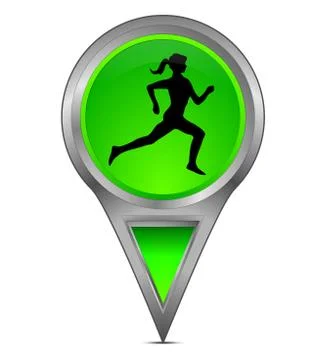 Map pointer with female jogger – 3d illustration Illustrazione stock