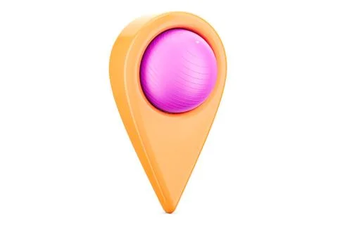 Map pointer with fitball, location concept. 3D rendering Stock Illustration