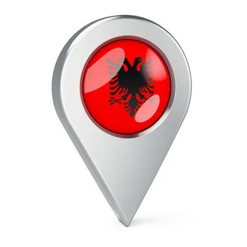 Map pointer with flag of Albania, 3D rendering Illustrazione stock