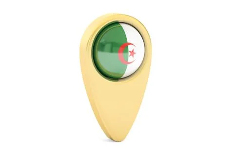 Map pointer with flag of Algeria, 3D rendering Stock Illustration
