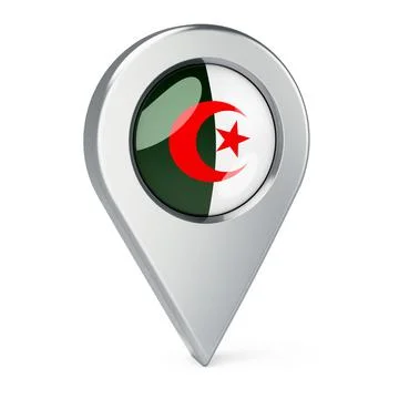 Map pointer with flag of Algeria, 3D rendering Stock Illustration