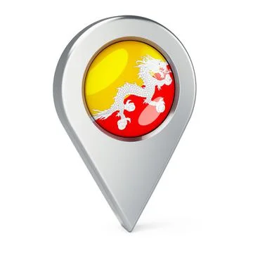 Map pointer with flag of Bhutan, 3D rendering 스톡 일러스트