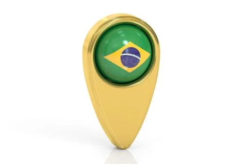 Map pointer with flag of Brazil, 3D rendering Stock Illustration