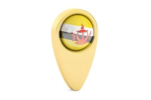 Map pointer with flag of Brunei, 3D rendering Illustrazione stock
