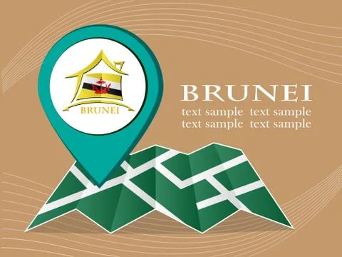 Map with pointer flag brunei vector illustration eps 10. Stock Illustration