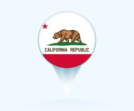 Map pointer with flag of California. Stock Illustration