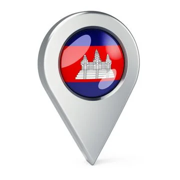 Map pointer with flag of Cambodia, 3D rendering Stock Illustration
