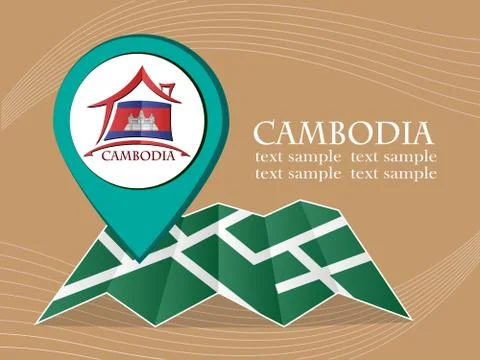 Map with pointer flag Cambodia vector illustration eps 10. Stock Illustration