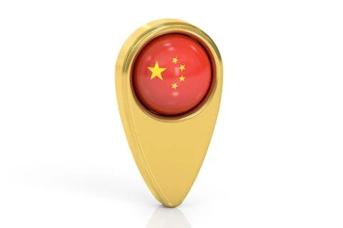Map pointer with flag of China, 3D rendering Stock Illustration