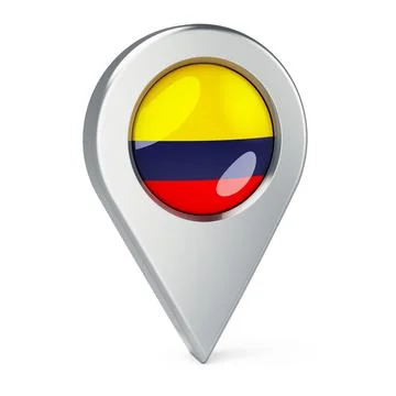 Map pointer with flag of Colombia, 3D rendering Stock Illustration
