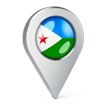 Map pointer with flag of Djibouti, 3D rendering Illustrazione stock