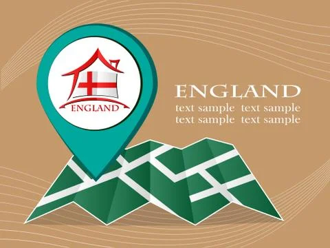 Map with pointer flag England vector illustration eps 10. Stock Illustration