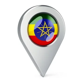 Map pointer with flag of Ethiopia, 3D rendering 스톡 일러스트