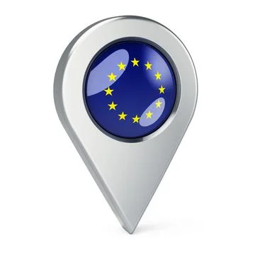 Map pointer with flag of the European Union, 3D rendering 스톡 일러스트