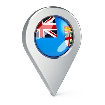 Map pointer with flag of Fiji, 3D rendering Stock Illustration