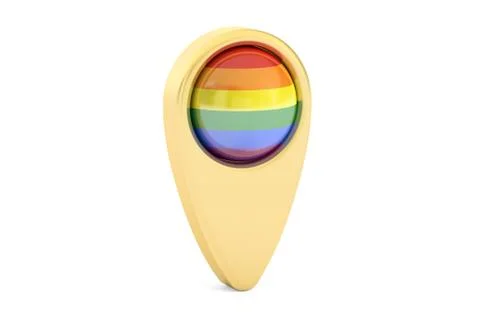 Map pointer with flag of Gay Pride Rainbow, 3D rendering Illustrazione stock