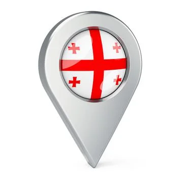 Map pointer with flag of Georgia, 3D rendering Illustrazione stock
