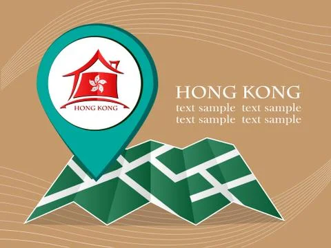 Map with pointer flag Hong Kong  vector illustration eps 10. Stock Illustration