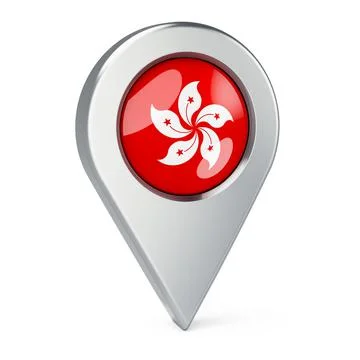 Map pointer with flag of Hong Kong, 3D rendering Stock Illustration