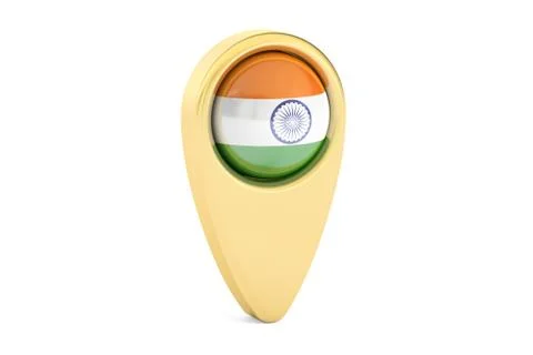 Map pointer with flag of India, 3D rendering Stock Illustration