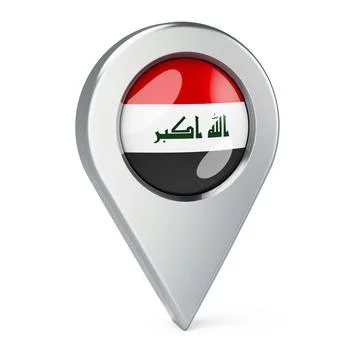 Map pointer with flag of Iraq, 3D rendering Illustrazione stock