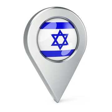 Map pointer with flag of Israel, 3D rendering Illustrazione stock