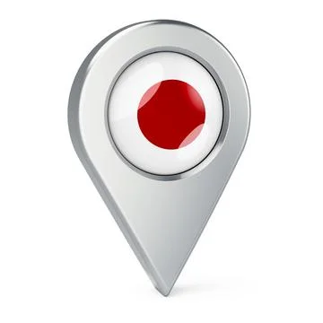 Map pointer with flag of Japan, 3D rendering Stock Illustration