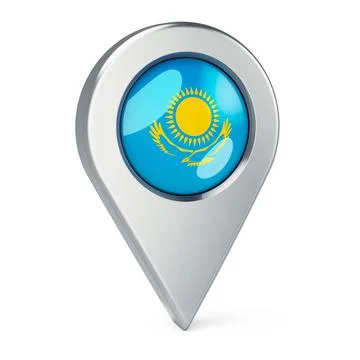 Map pointer with flag of Kazakhstan, 3D rendering Illustrazione stock