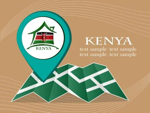 Map with pointer flag Kenya vector illustration eps 10. Stock Illustration