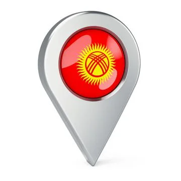 Map pointer with flag of Kyrgyzstan, 3D rendering 스톡 일러스트