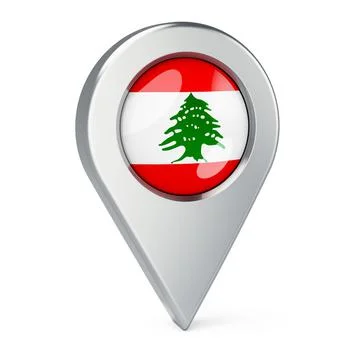 Map pointer with flag of Lebanon, 3D rendering Stock Illustration