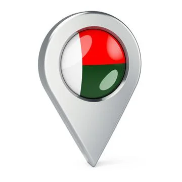 Map pointer with flag of Madagascar, 3D rendering Stock Illustration