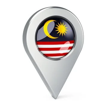 Map pointer with flag of Malaysia, 3D rendering Illustrazione stock