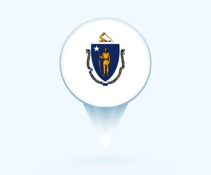 Map pointer with flag of Massachusetts. Stock Illustration